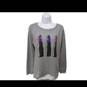 Juicy Couture Sequin Lipstick Sweatshirt M 90s Y2K Grunge Glam Bling Glamour